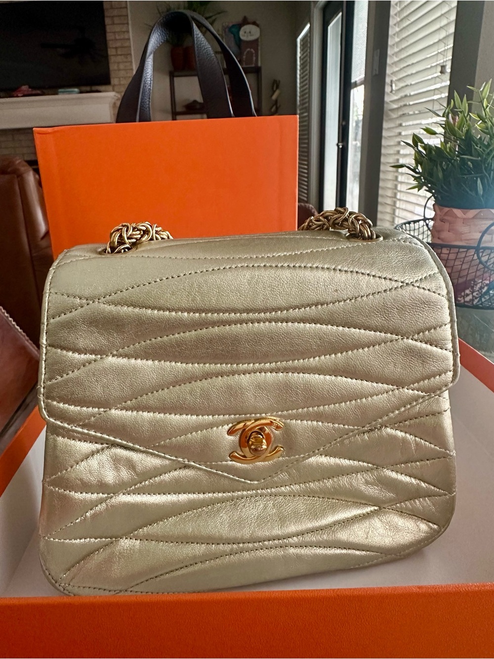 Chanel Metallic Gold Quilted crossbody Bag